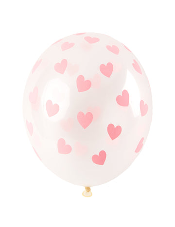 6 átlátszó, világos rózsaszín szíves latex lufi 30 cm esküvőre 
