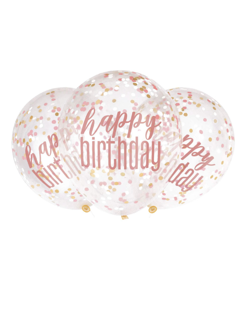 Átlátszó, rózsaszín konfettis latex lufik Happy Birthday születésnapra