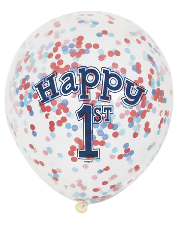 6 darab latex lufi konfettivel, 1. születésnapi Kis Tengerész, 30 cm, cm biológiailag lebomló 