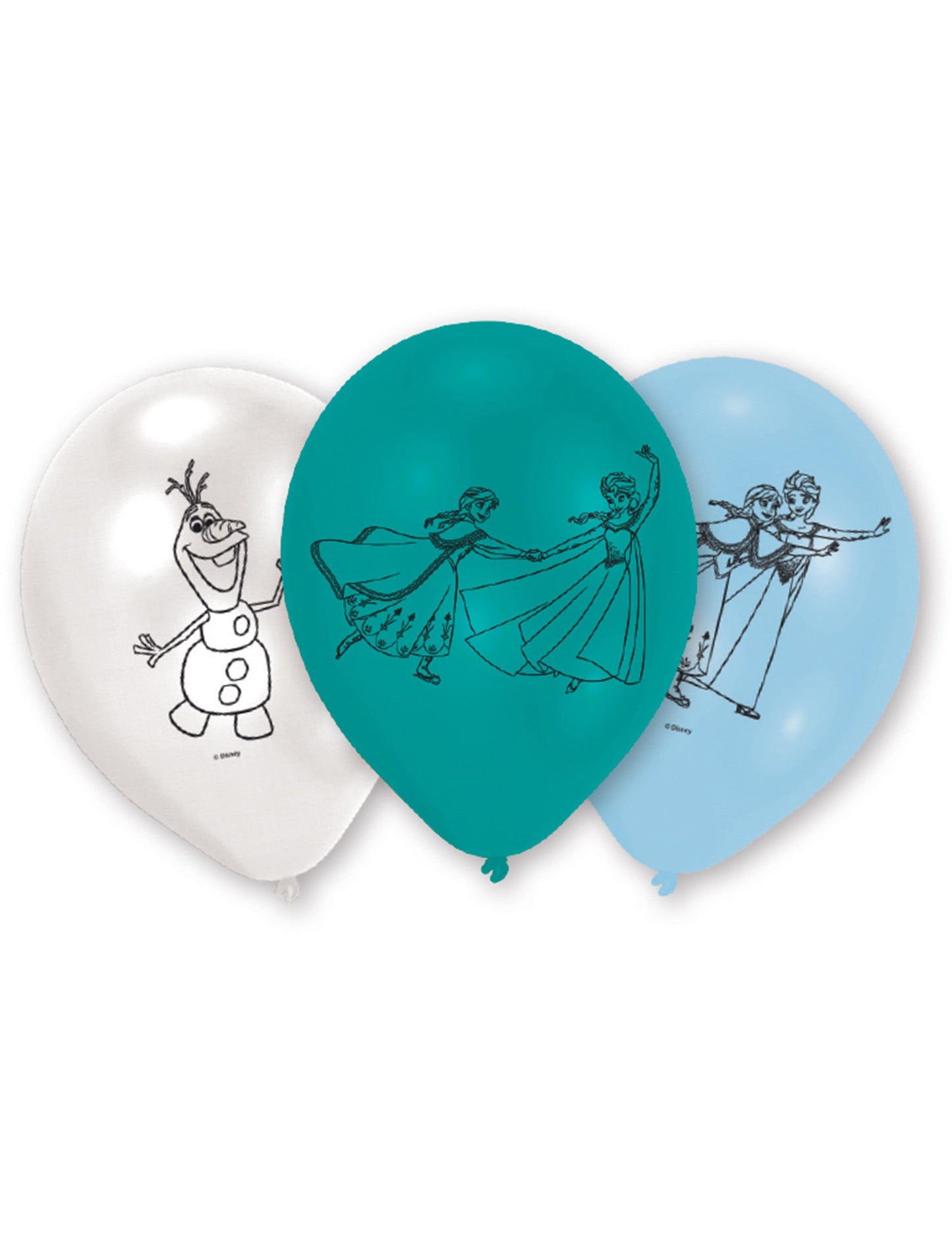 Ballons latex La Reine des Neiges pour enfant bleus et blancs avec Elsa, Anna et Olaf