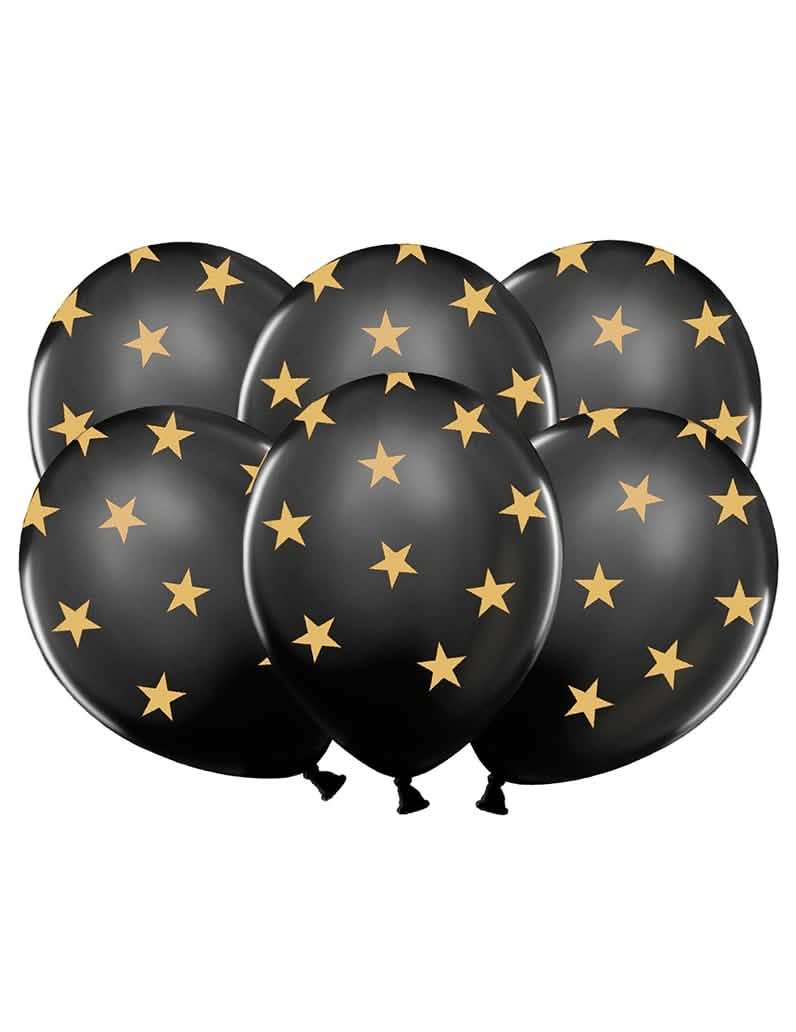 6 fekete és arany csillagos latex lufik