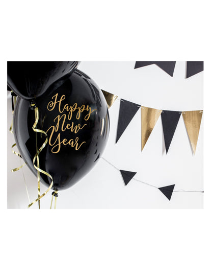 6 fekete latex léggömb boldog új évet arany 30 cm -re