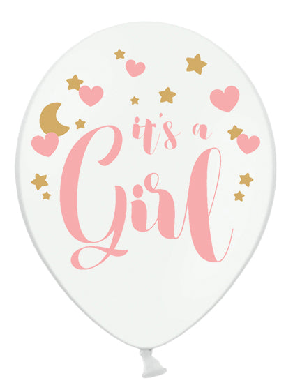 6 rózsaszín lufi, lány vagyok, 30 cm babaváró bulira