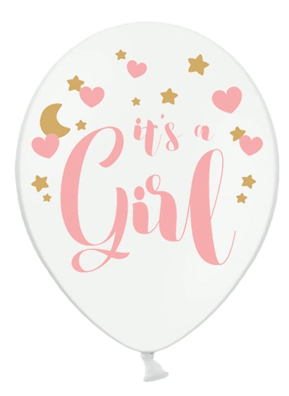 Ballon It's a girl pour baby shower blanc avec imprimé rose et doré