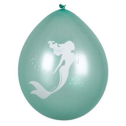 Vue du ballon vert avec motif de sirène blanche des Ballons Sirène Lagune