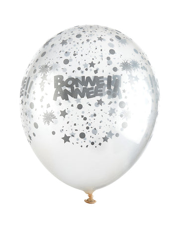 Ballons en latex Bonne année transparents et argent