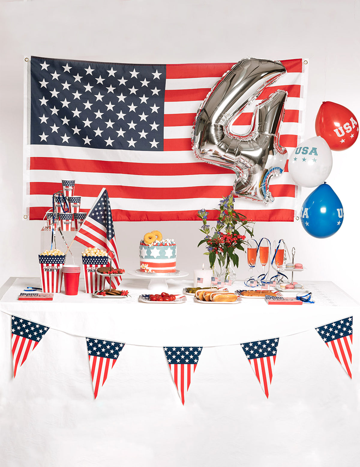 6 Ballons USA pour fête rouge blanc et bleu