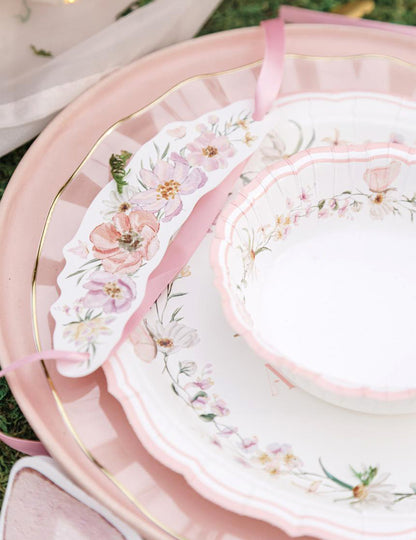 6 fehér és pasztellrózsaszín kartonból készült tündértál 13 cm születésnapra