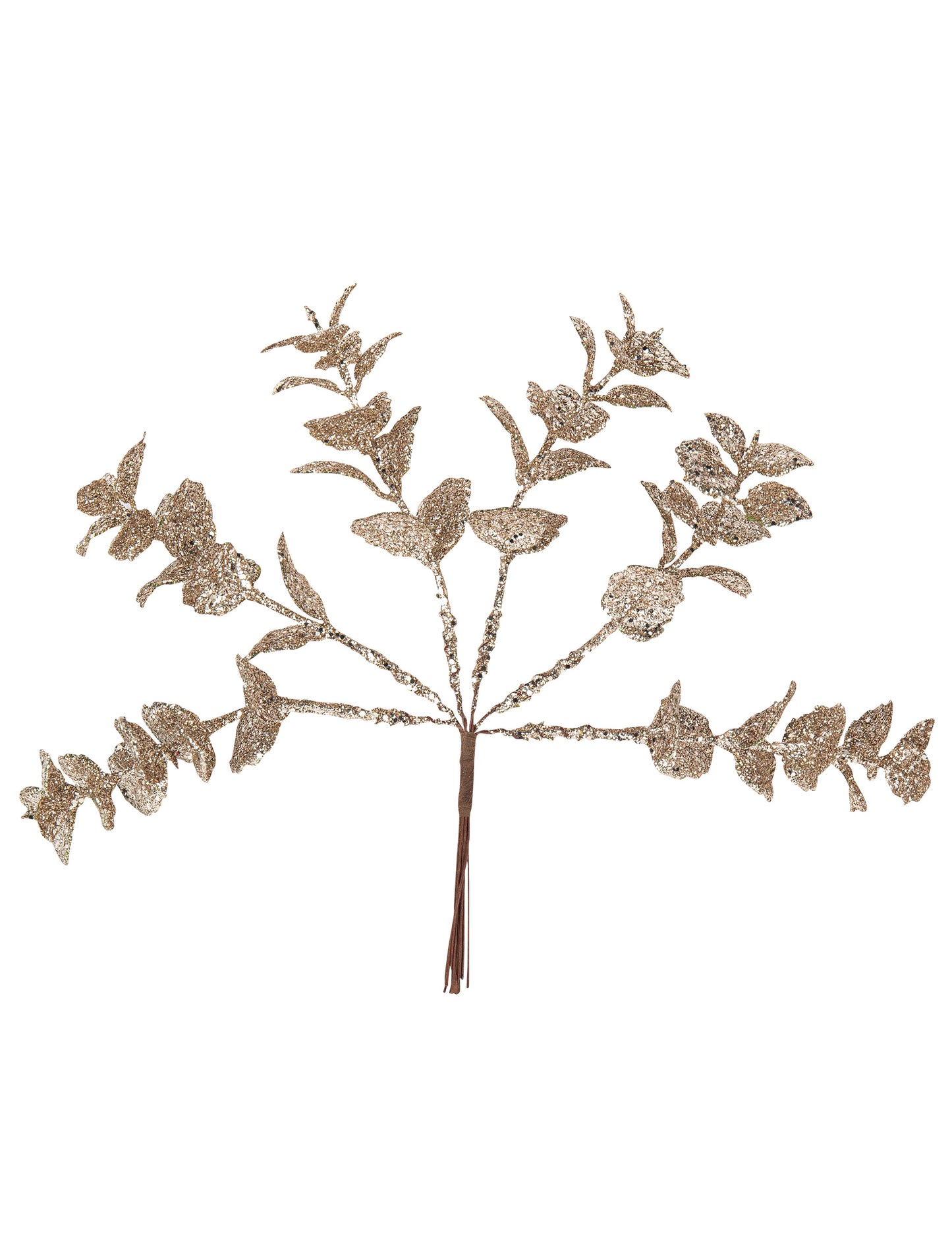 6 pezsgőszínű csillámos eukaliptusz ág 17 cm 