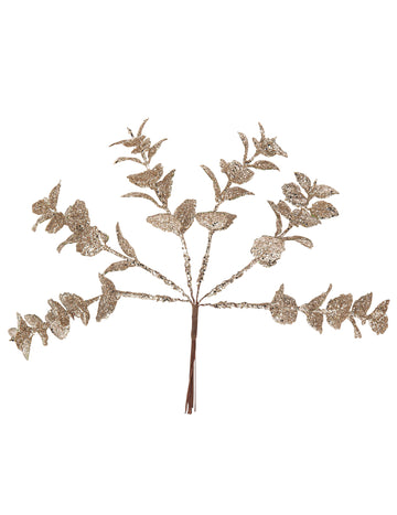 6 pezsgőszínű csillogó eukaliptusz ág 17 cm karácsonyi