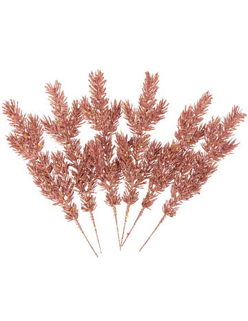 6 db rozéarany csillogós fenyőág 30 cm karácsonyi díszek