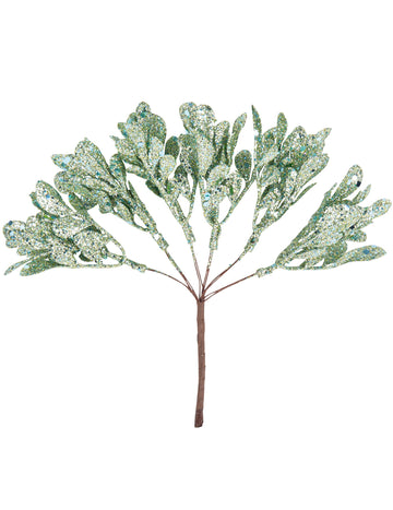 6 ág menta színű, csillámos száron 16 cm karácsonyra