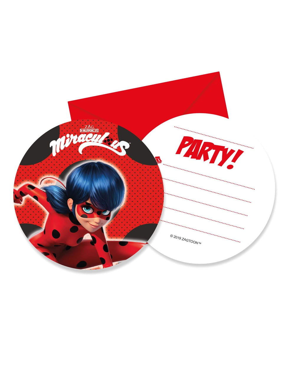 6 meghívókártya borítékkal Miraculous Ladybug gyermek piros