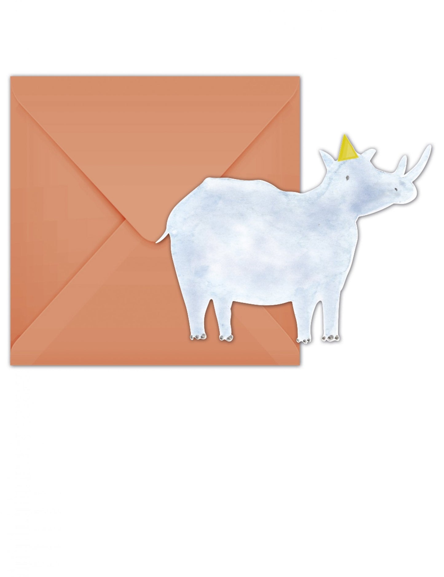 Cartons d'invitation avec enveloppes safari rhinocéros pour enfant orange et bleu
