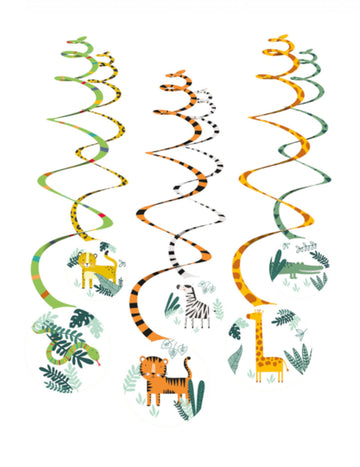 6 spirális függő dekoráció, vad szafari dzsungelállatok