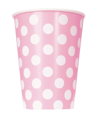 Gobelets en carton à pois pour fête roses et blancs