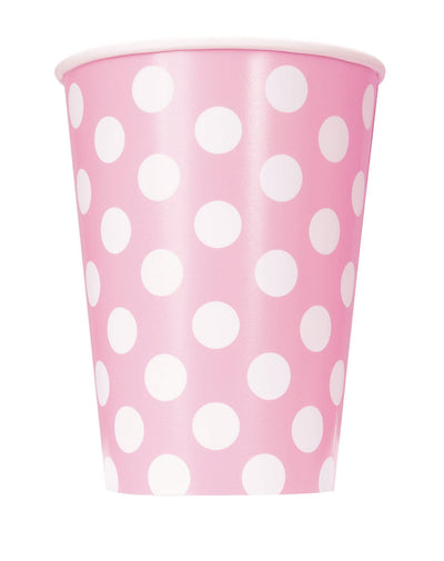 Gobelets en carton à pois pour fête roses et blancs