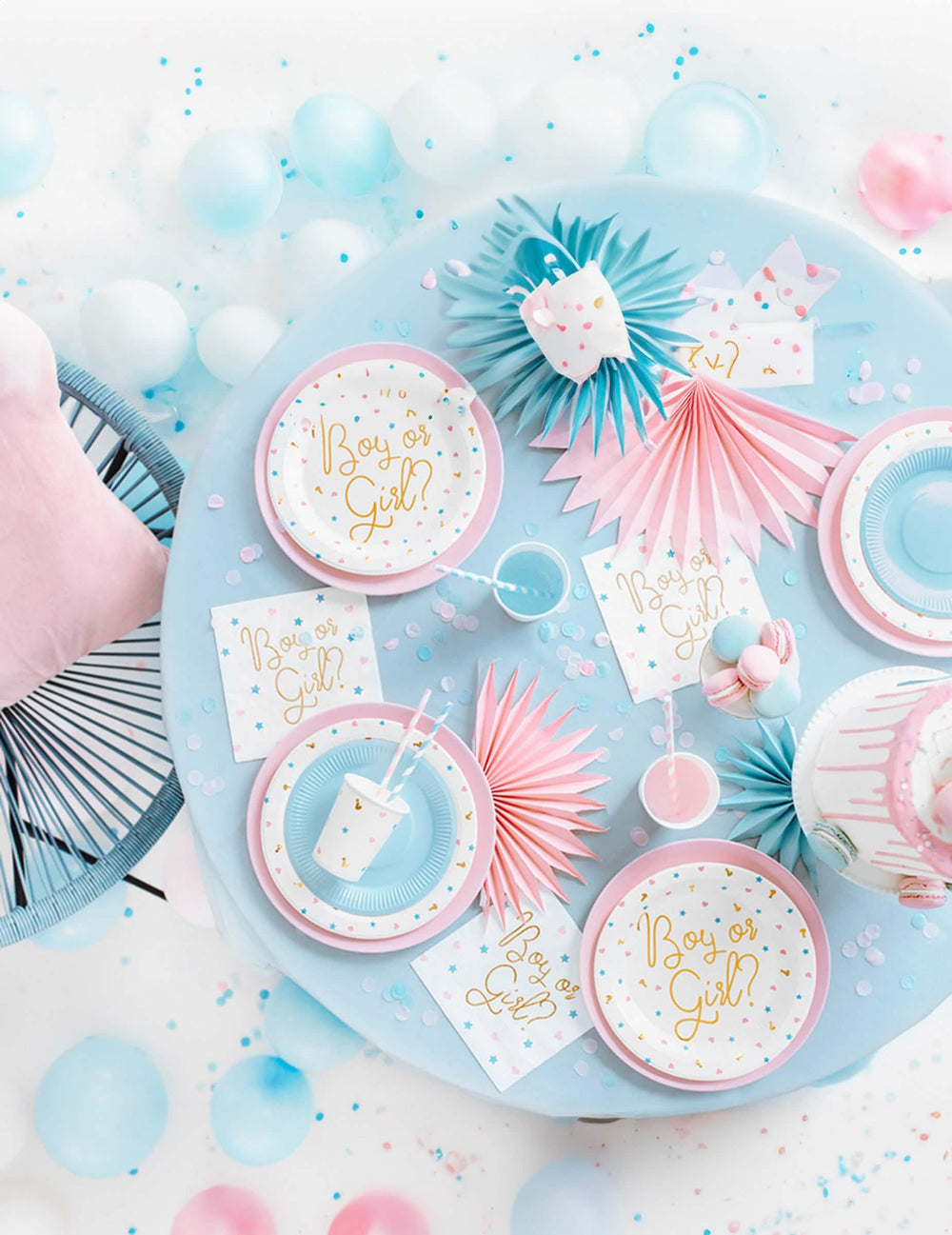 Fentről nézet kartonpohár asztaldekoráció boy or girl baby showerhez