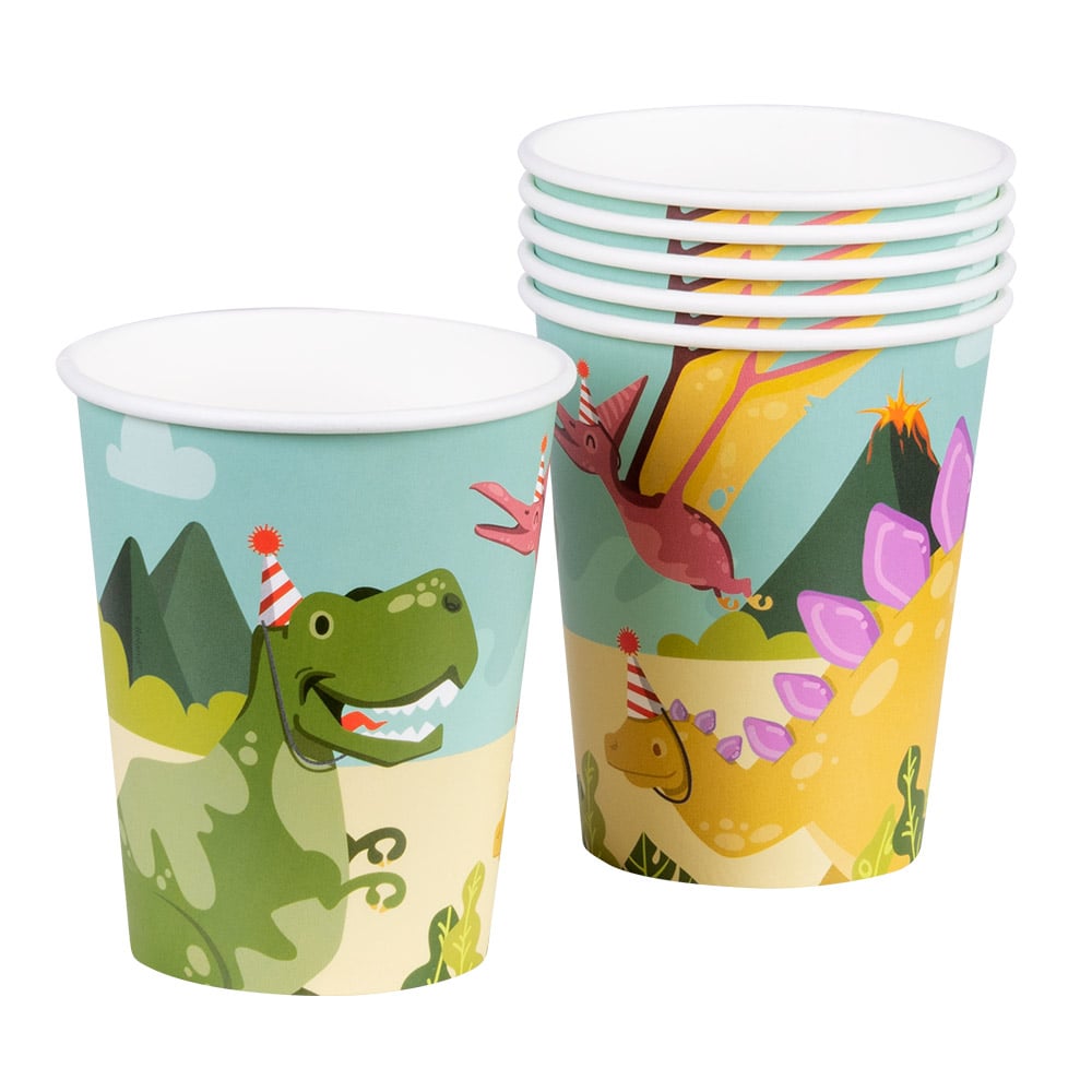 Gobelets en carton Dino Party pour enfant multicolores avec dinosaures