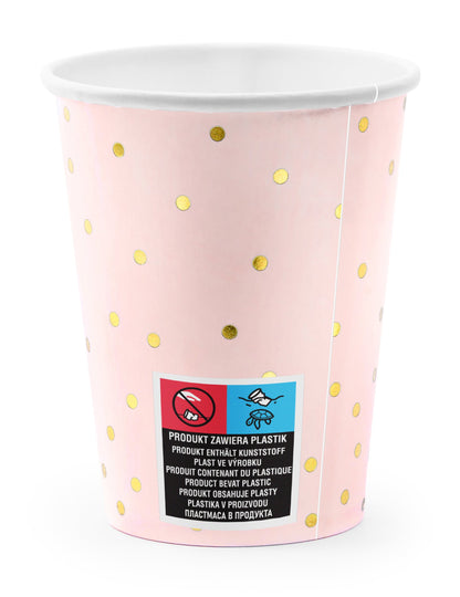 6 csésze sápadt rózsaszín és arany borsó 260 ml