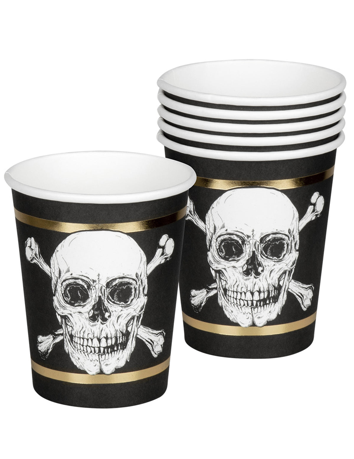 Vue de face d'un gobelet en carton Pirate Jolly Roger