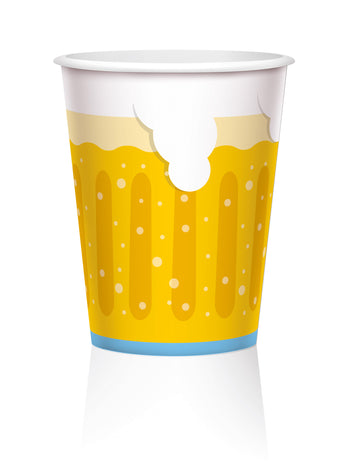 Gobelets en carton chope de bière pour fête jaune avec décor mousse blanche