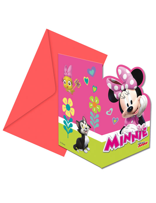 Invitations avec enveloppes Minnie Happy pour enfant roses et rouges