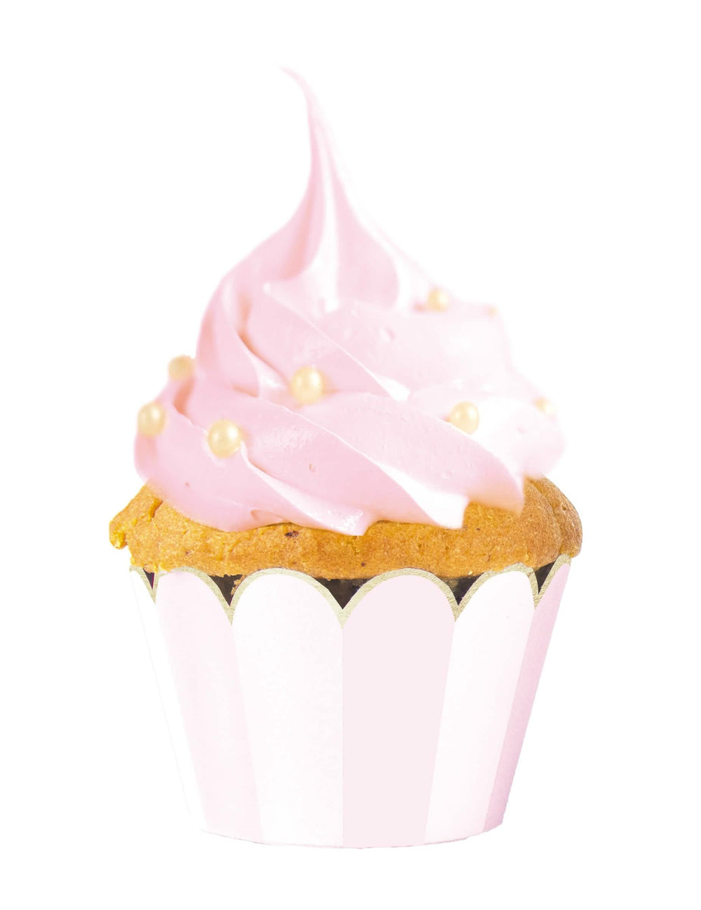 cupcake rózsaszín és fehér, arany fésűs szegéllyel moldázás