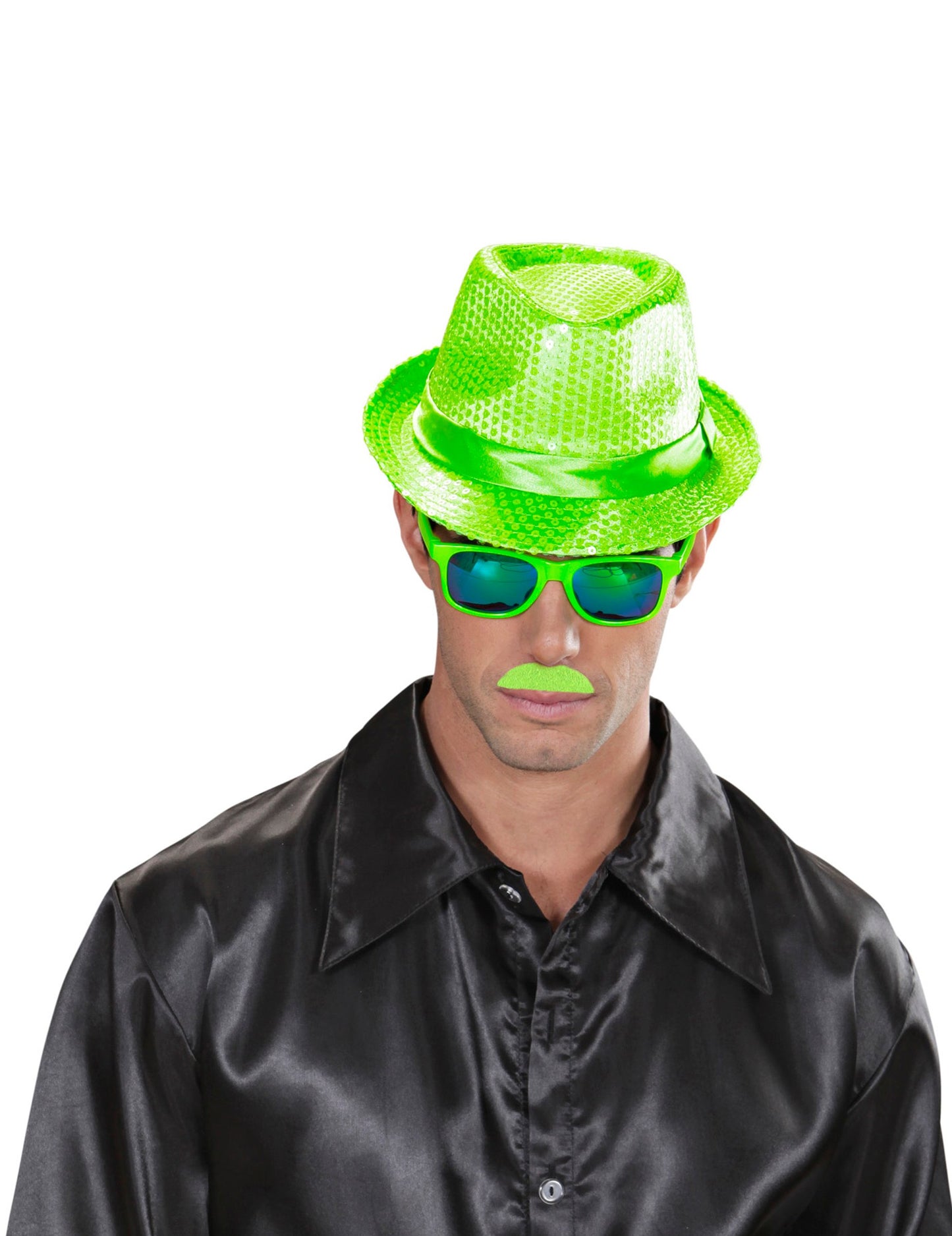 Mise en situation de la moustache vert fluo pour adulte