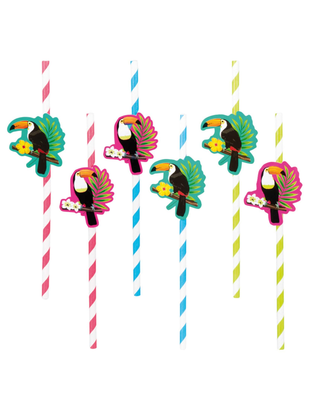 Karton szívószálak, többszínű, csíkos toucan, rózsaszín, kék és zöld