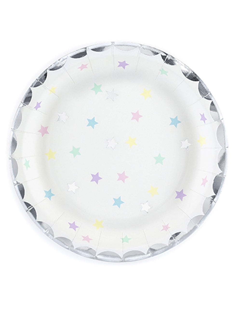 Assiettes étoiles en carton pastel avec bordure argentée