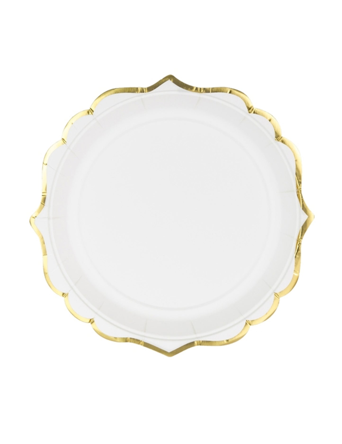 6 petites assiettes en carton blanches et bordures dorées ciselées 18 cm