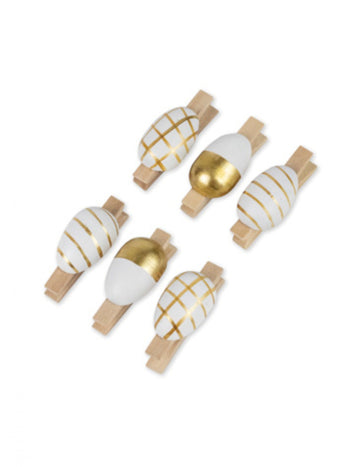 6 db arany és fehér tojáscsipesz 4,5 cm fa
