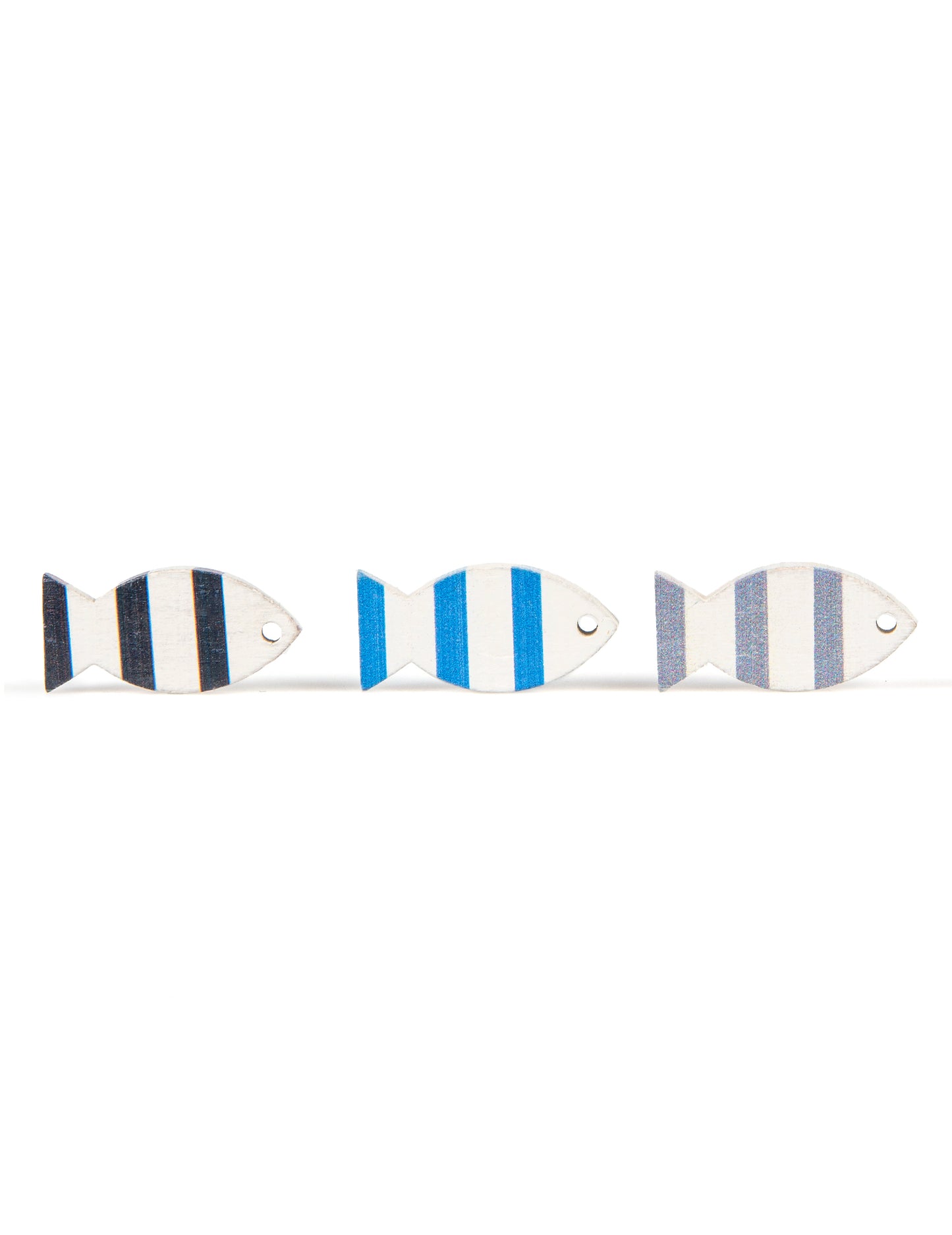 6 kék dekoratív és szürke fa hal 3 x 2 cm