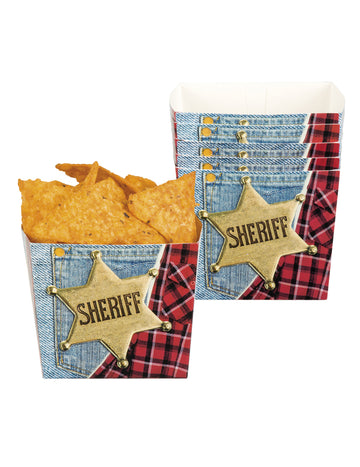 Pots Western Wild West pour fête motif jean bleu et chemise rouge avec étoile de shérif