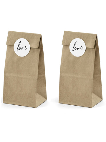 6 kraft tasak szerelmes matricákkal 18,5 cm esküvőre 