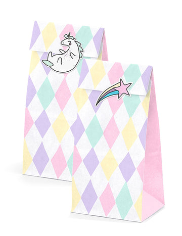 Sacs à cadeaux licorne pour enfant en papier pastel à motifs losanges