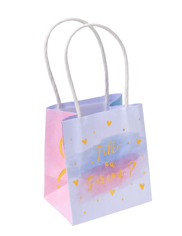 6 ajándéktasak lányoknak vagy fiúknak, rózsaszín, kék és arany, 10 x 11 x 7 cm a nemek felfedésére