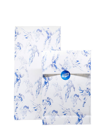 Sacs cadeaux Justice League pour enfant blancs et bleus à motifs