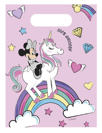 Sacs cadeaux Minnie et la licorne pour enfant rose avec arc-en-ciel
