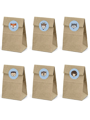 6 kraft papírzacskó és erdei állatos matricák 