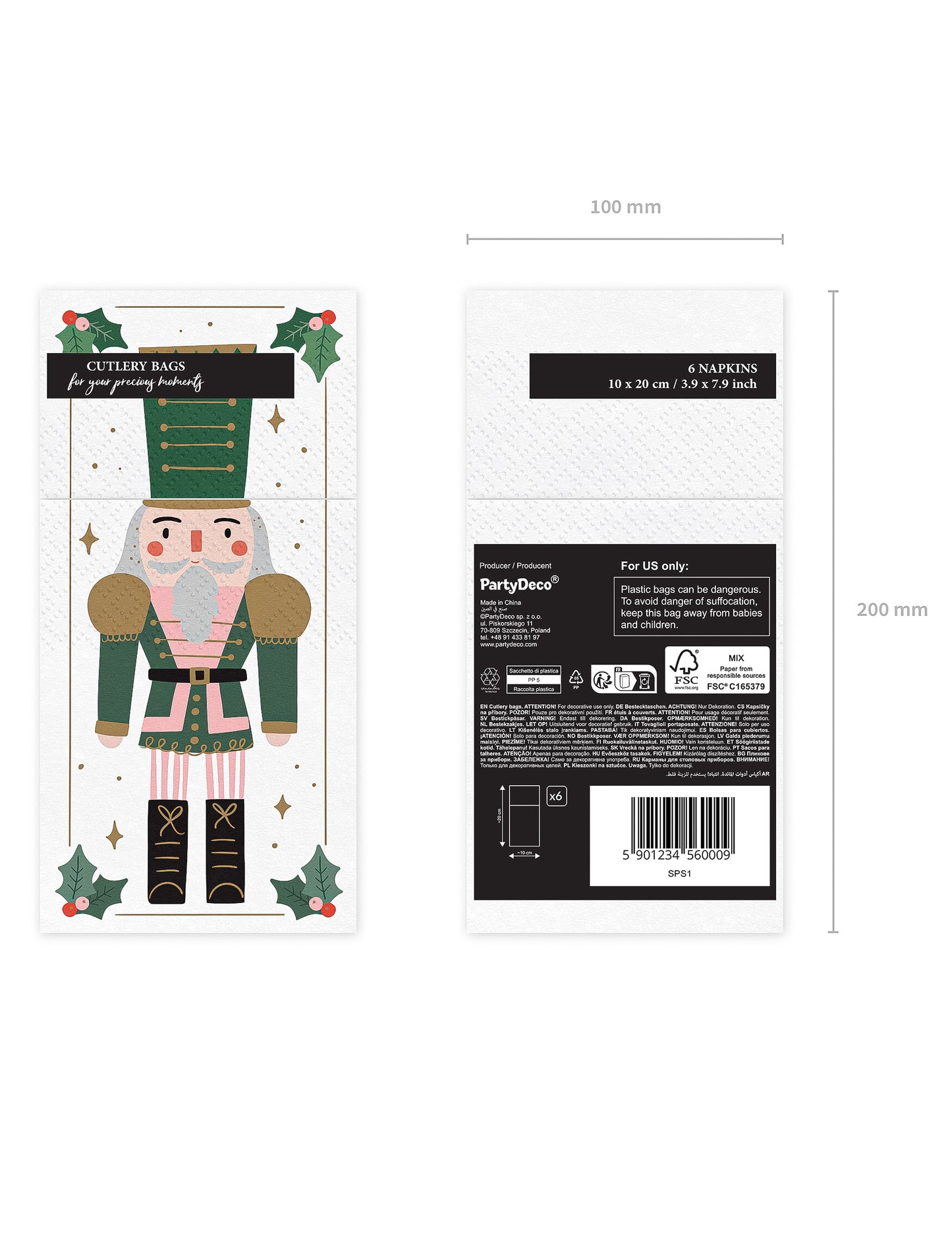 6 db papír Diótörő szalvéta/evőeszköz tasak 10 x 20 cm