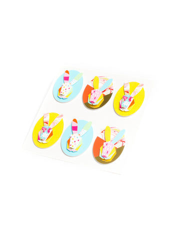 6 db többszínű grafikus nyuszi matrica 4.5 cm húsvétra