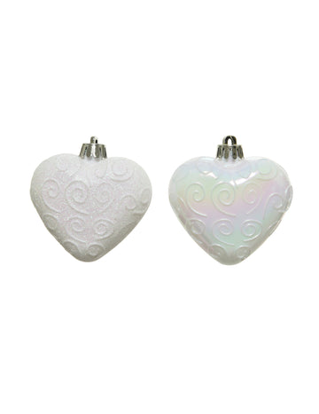 6 db fehér szív alakú karácsonyfadísz cm irizáló csillogás