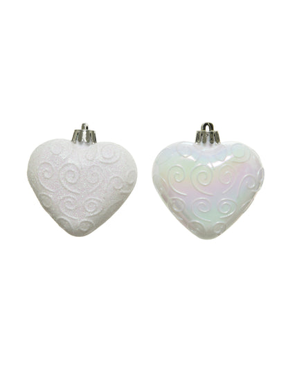 6 fehér szív alakú karácsonyfadísz felfüggesztés 6 cm 
