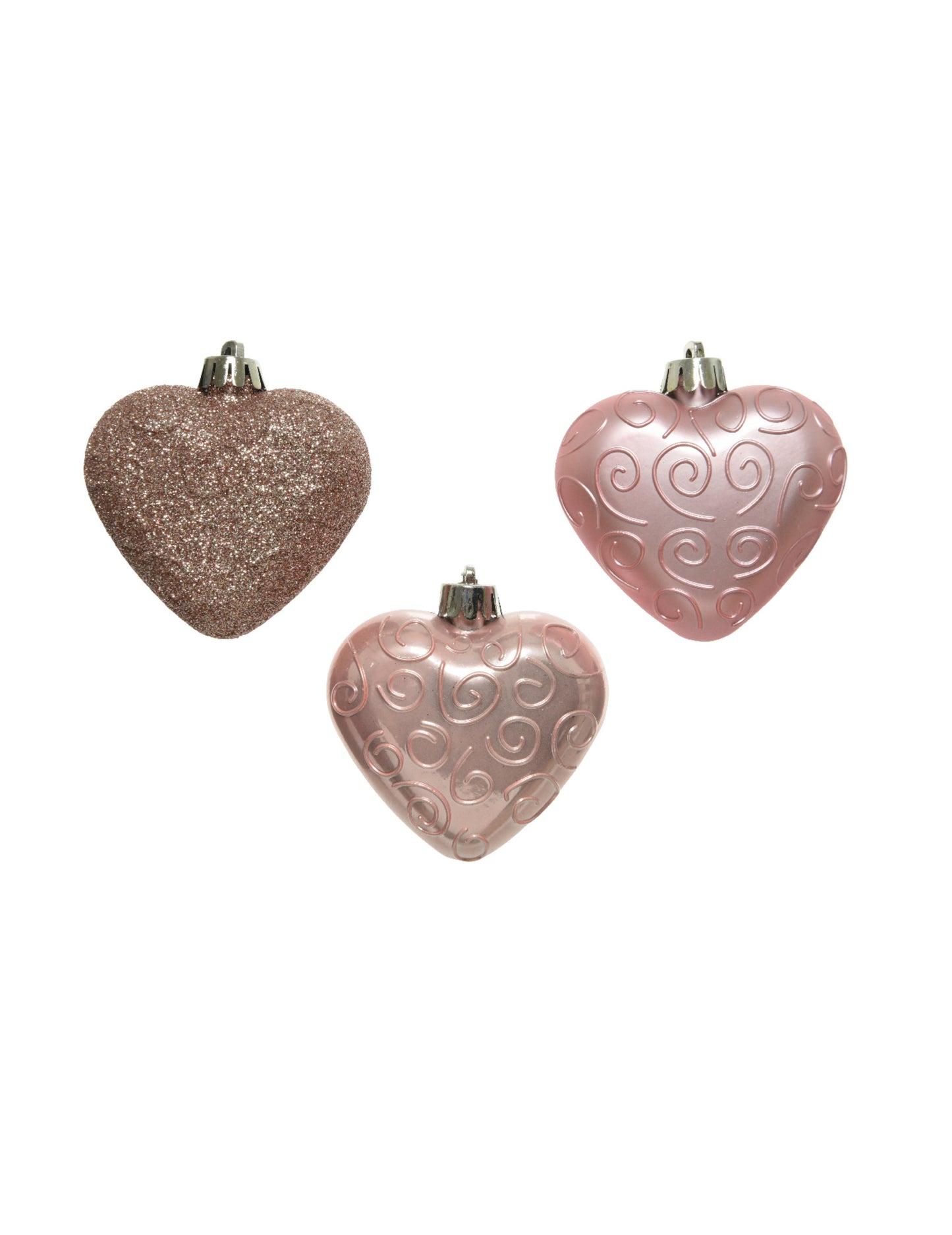 6 db rózsaarany szív alakú karácsonyfadísz, 7,5 cm 