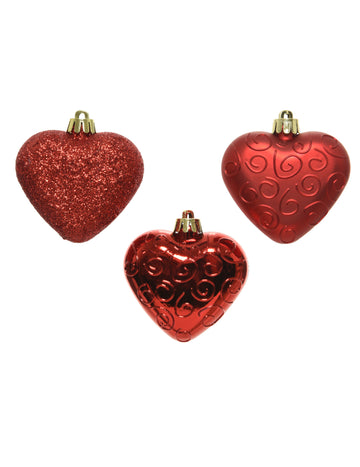 6 darab piros szív alakú karácsonyfadísz, 7,5 cm 