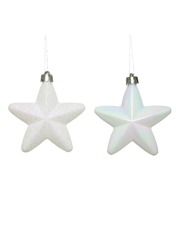 6 db fehér csillagos karácsonyfadísz 7.5 cm csillogó és irizáló