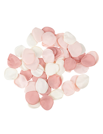 60 elefántcsont, rózsaszín és poros rózsa szatén szirom, 3,5 cm, díszítéshez