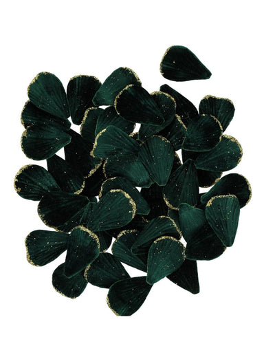 60 db sötétzöld és arany bársony szirom 3 x 5 cm
